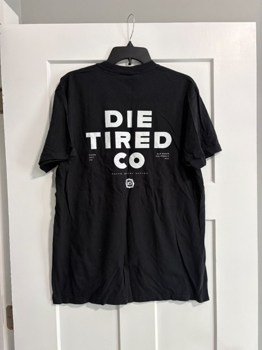 Die Tired Co. Faith Drives Action T-shirt Black sz L Comfort Colors San Diego - Picture 3 of 3